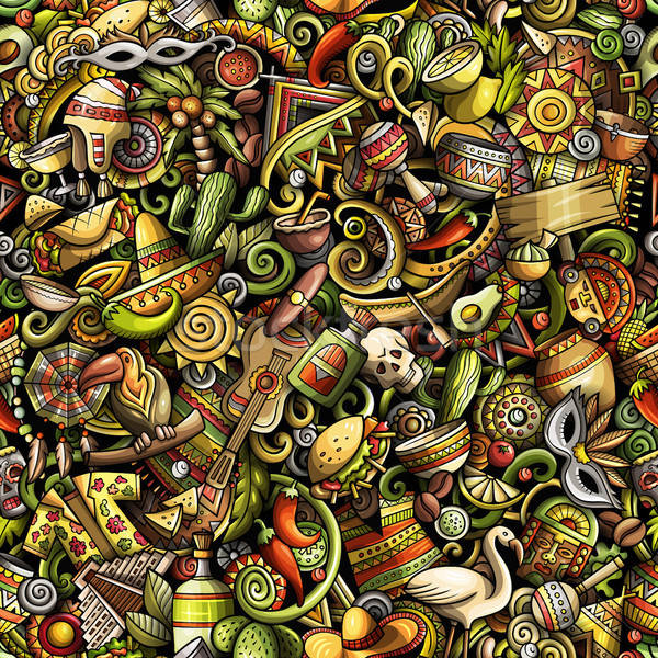 Cartoon cute doodles Latin America seamless pattern Stock photo © balabolka