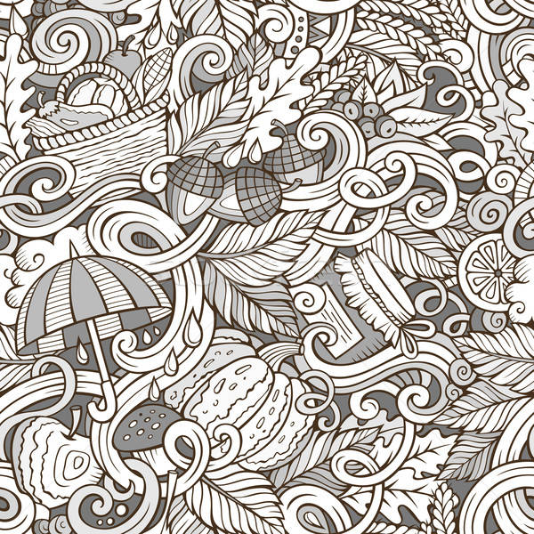 Stock fotó: Rajz · aranyos · firkák · ősz · végtelen · minta · kézzel · rajzolt