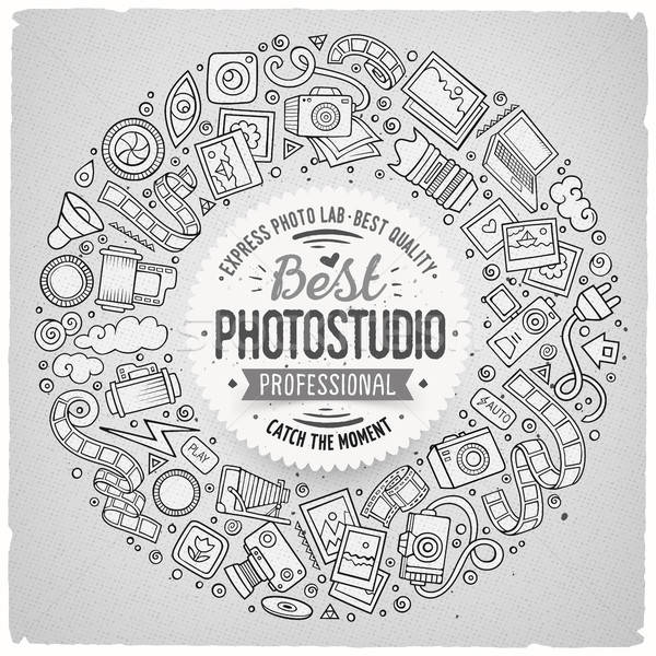 Set of Photo studio cartoon doodle objects round frame Stock photo © balabolka