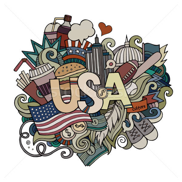 USA hand lettering and doodles elements background Stock photo © balabolka