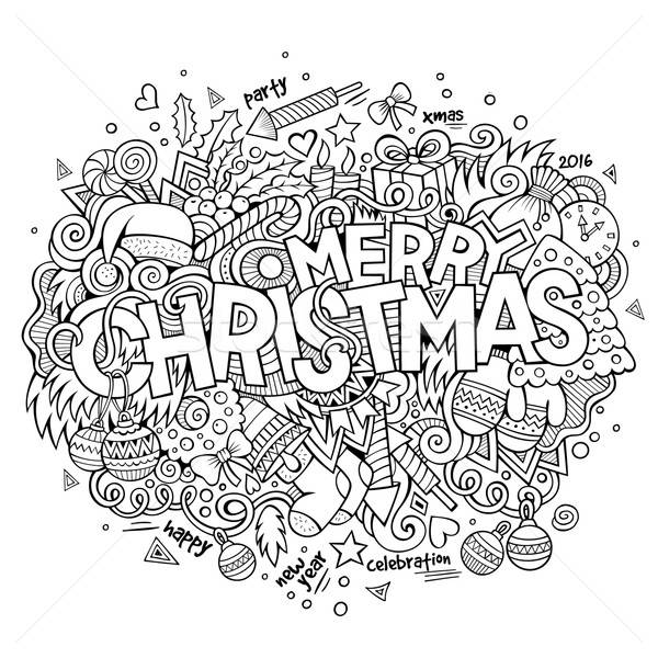 Merry Christmas hand lettering and doodles elements background.  Stock photo © balabolka
