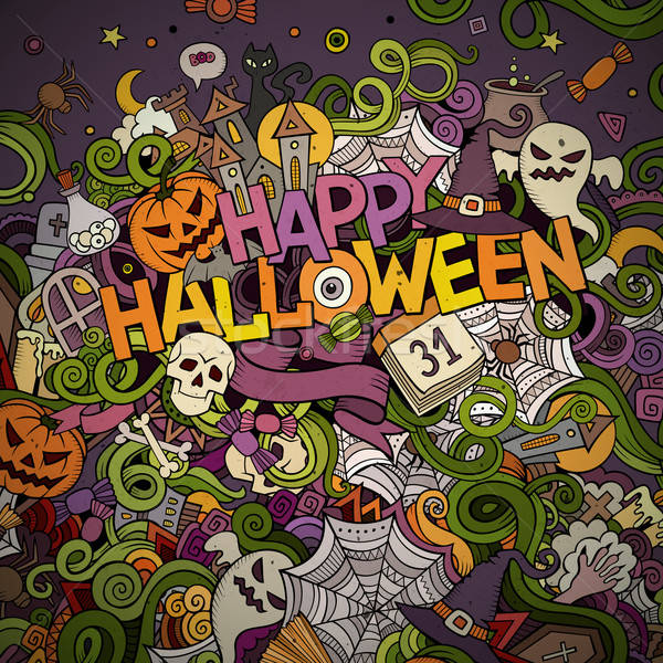 Cartoon vector dibujado a mano garabato feliz halloween Foto stock © balabolka