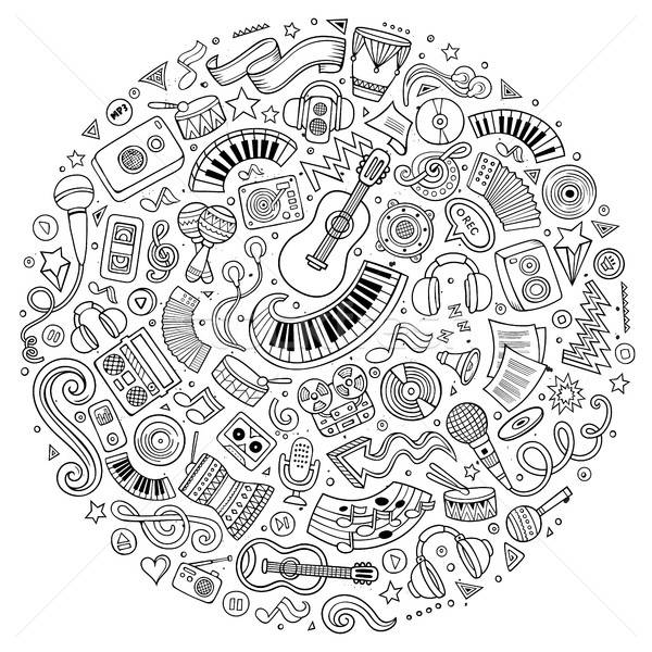 Set of Musical cartoon doodle objects Stock photo © balabolka