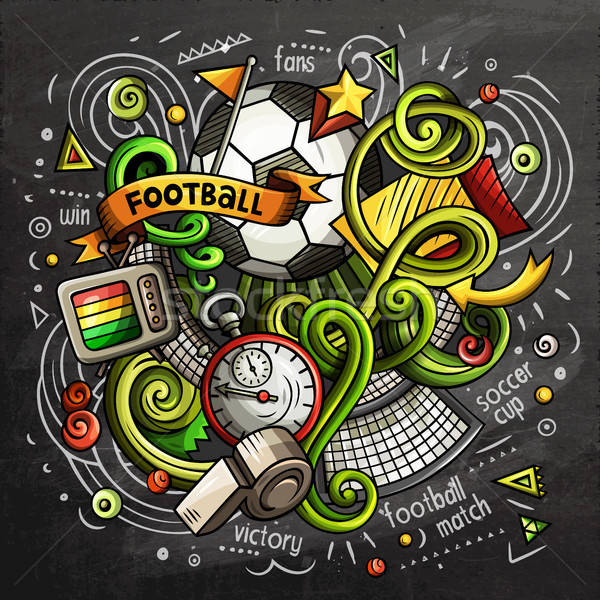 Soccer cartoon vector doodle illustration. Chalkboard design Stock photo © balabolka