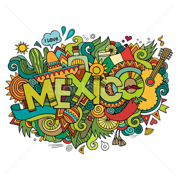 Mexiko Hand Kritzeleien Elemente Essen Party Stock foto © balabolka