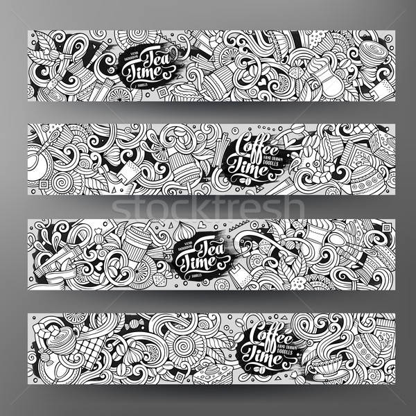 Cartoon line art doodles cafe banners Stock photo © balabolka