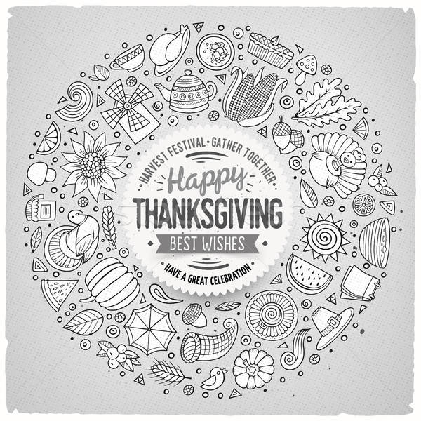 Set of Thanksgiving cartoon doodle objects, symbols and items Stock photo © balabolka