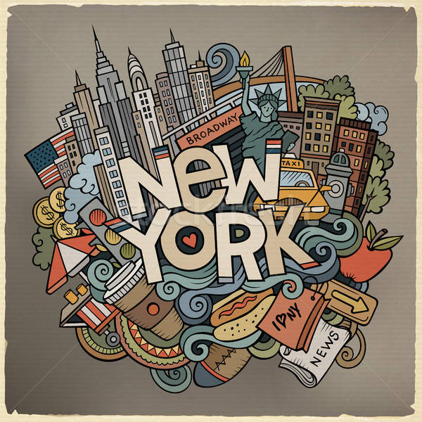 Cartoon cute doodles hand drawn New York inscription Stock photo © balabolka