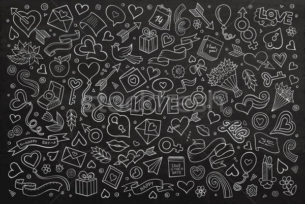 Chalkboard vector hand drawn doodles cartoon set of Love Stock photo © balabolka