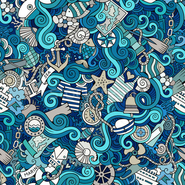 Végtelen minta tengeri rajz firkák tengerészeti színes Stock fotó © balabolka