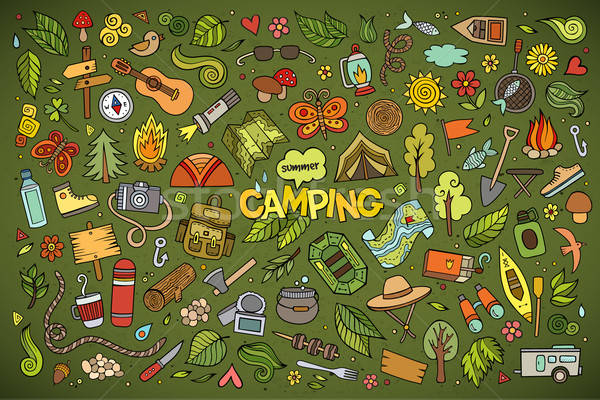 Camping nature symboles objets dessinés à la main vecteur [[stock_photo]] © balabolka