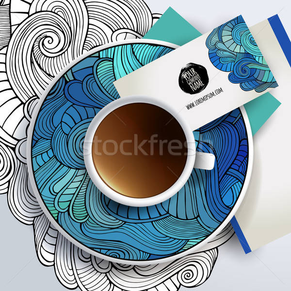 Vector Cup of coffee and floral ornament Stock photo © balabolka