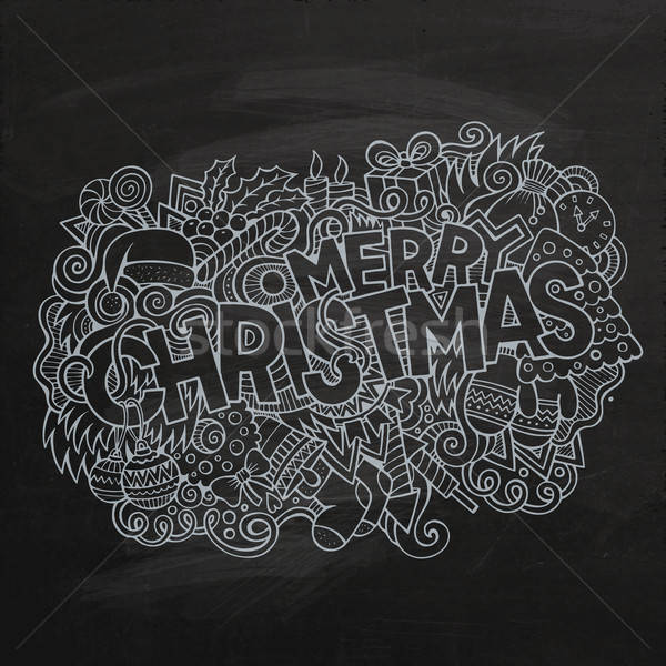 Merry Christmas hand lettering and doodles elements background.  Stock photo © balabolka