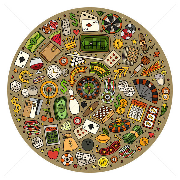 Stock photo: Set of Casino cartoon doodle objects, symbols and items