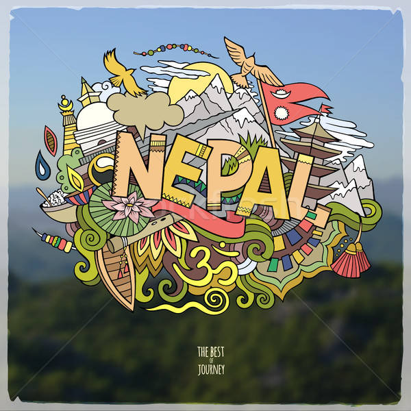 Stock photo: Cartoon vector hand drawn Doodle Nepal word illustration