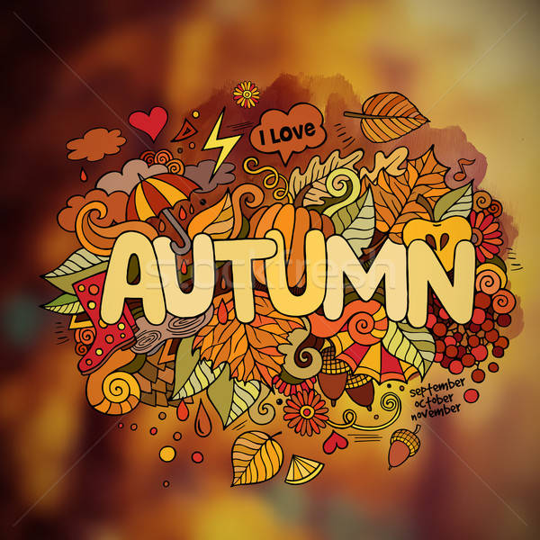 Autumn season hand lettering and doodles elements and symbols em Stock photo © balabolka