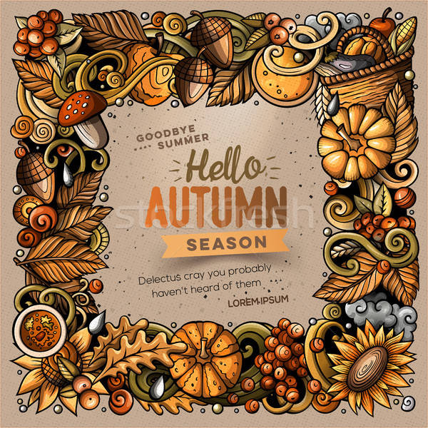 Rajz aranyos firkák kézzel rajzolt ősz keret Stock fotó © balabolka