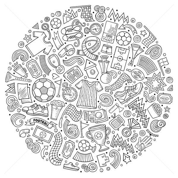 Set of vector cartoon doodle Football objects collected in a circle Stock photo © balabolka