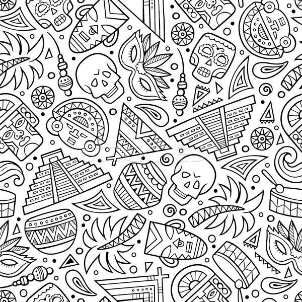 Cartoon hand-drawn latin american, mexican seamless pattern Stock photo © balabolka