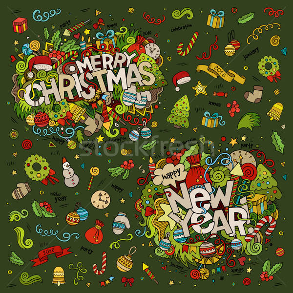 Set of Merry Christmas and New Year hand lettering and doodles Stock photo © balabolka