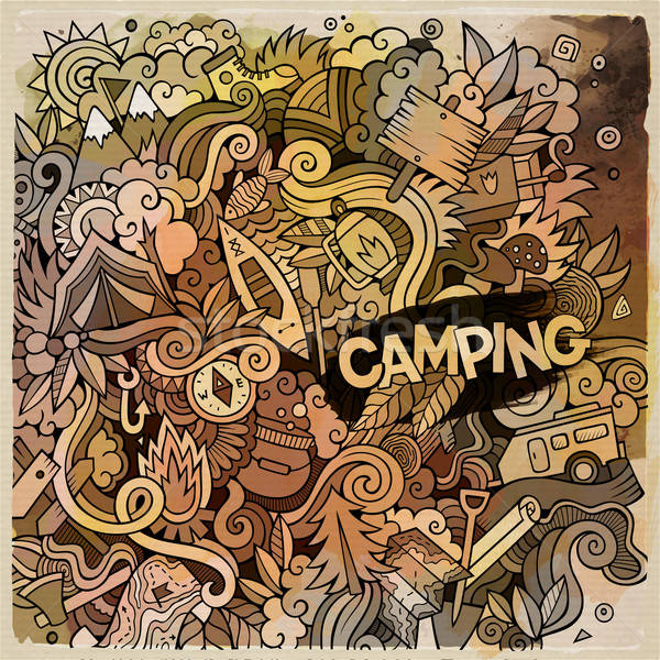 Cartoon camp illustration dessinés à la main camping [[stock_photo]] © balabolka