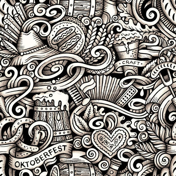 Cartoon hand-drawn doodles Octoberfest seamless pattern Stock photo © balabolka