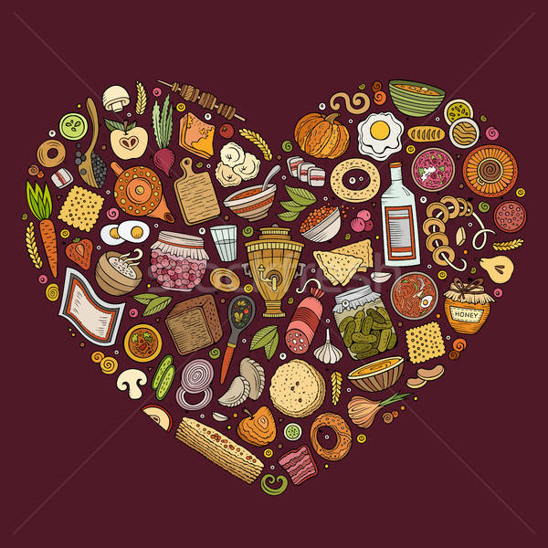 Foto stock: Vector · establecer · ruso · alimentos · Cartoon · garabato