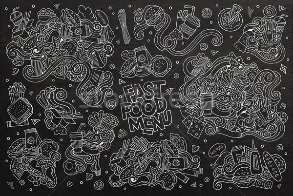 Fast food doodles hand drawn chalk board vector symbols  Stock photo © balabolka