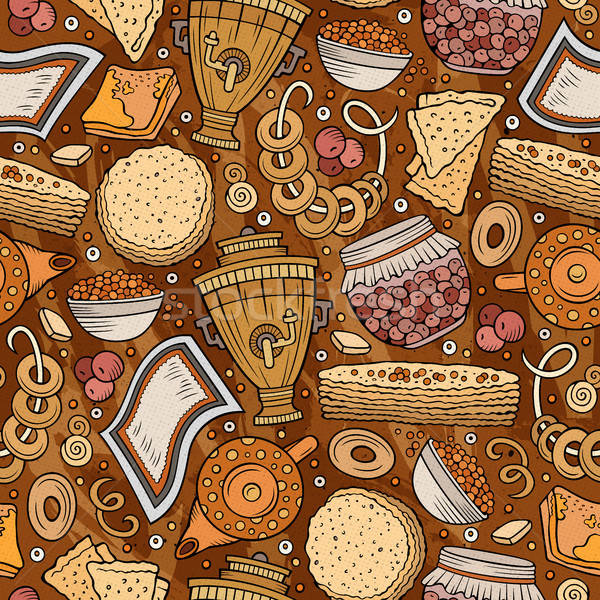 Cartoon hand-drawn Russian food seamless pattern Stock photo © balabolka