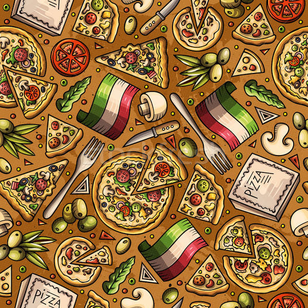 Cartoon cute hand drawn Italian food seamless pattern. Stock photo © balabolka