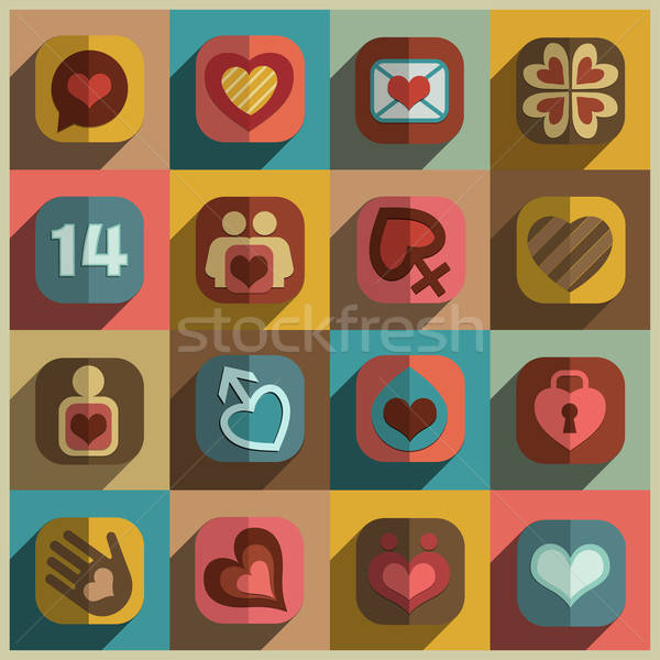 Modern flat heart valentine icons Stock photo © balabolka