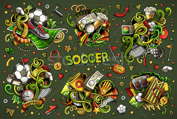 Vector doodles cartoon set of football combinations of objects Stock photo © balabolka