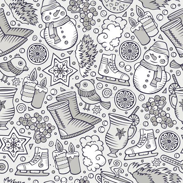 Cartoon cute hand drawn Winter season seamless pattern Stock photo © balabolka