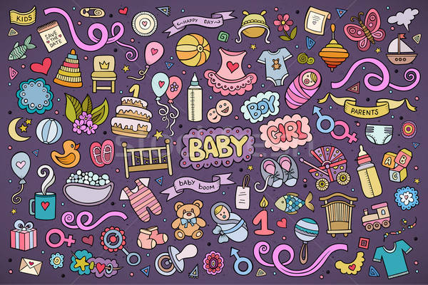 Stock photo: Colorful vector hand drawn Doodle cartoon set of objects 