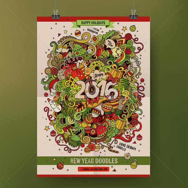 Doodles cartoon colorful 2016 New Year hand drawn illustration.  Stock photo © balabolka