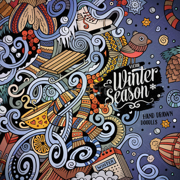 Cartoon cute doodles Winter season frame design Stock photo © balabolka