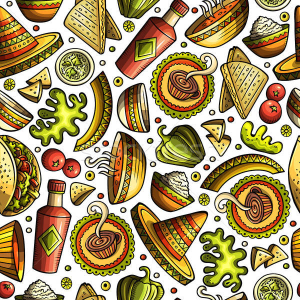 Cartoon hand-drawn latin american, mexican seamless pattern Stock photo © balabolka