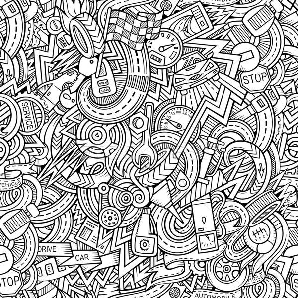 Cartoon hand-drawn doodles car style theme seamless patern Stock photo © balabolka