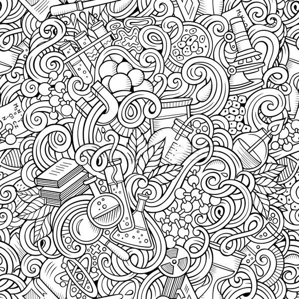 Stock photo: Cartoon hand-drawn science doodles seamless pattern