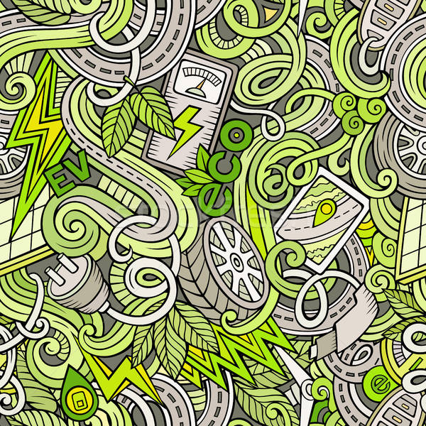 Cartoon cute doodles hand drawn Electric vehicle seamless pattern Stock photo © balabolka