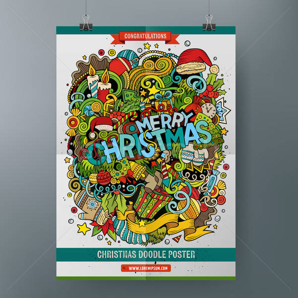 Cartoon doodles Merry Christmas poster Stock photo © balabolka