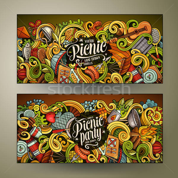 Stock photo: Cartoon vector picnic doodle vertical banners