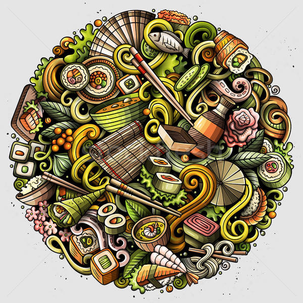 Stock photo: Cartoon vector doodles Japan food illustration