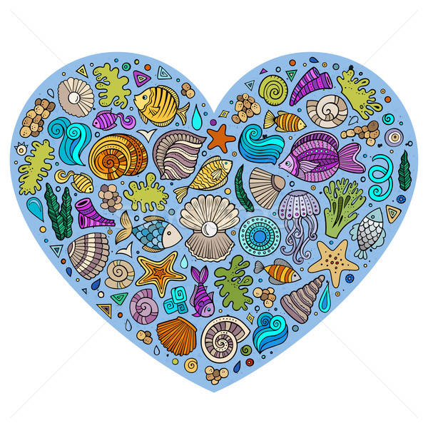 Colorful set of marine life objects Stock photo © balabolka
