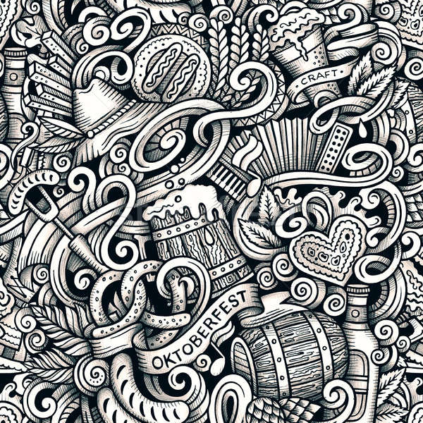 Cartoon hand-drawn doodles Octoberfest seamless pattern Stock photo © balabolka