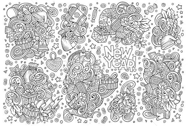 Doodle cartoon set of New Year and Christmas objects Stock photo © balabolka