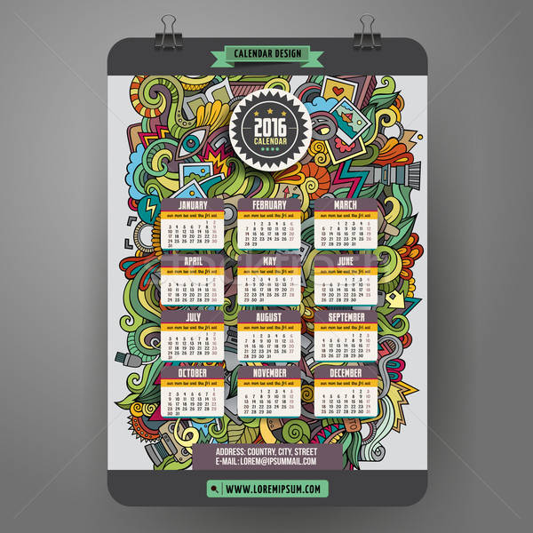 Doodles hand drawn colorful cartoon Photo Calendar 2016 year Stock photo © balabolka