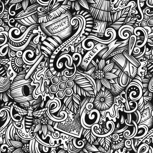 Stock photo: Cartoon hand-drawn doodles Honey seamless pattern