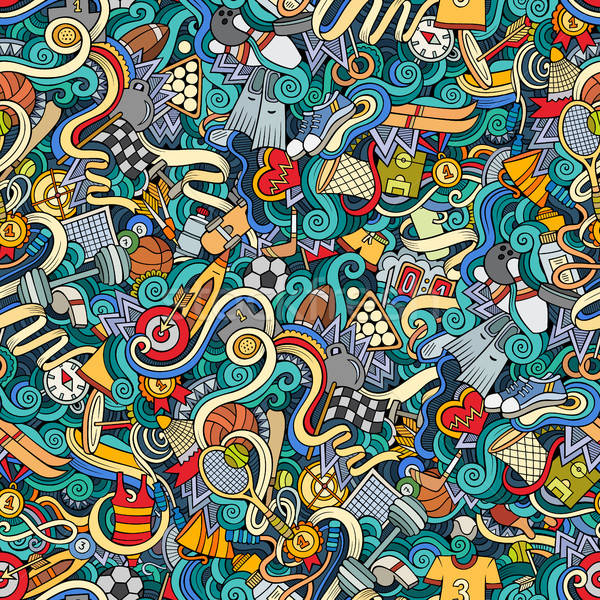 Cartoon cute doodles hand drawn Sport seamless pattern Stock photo © balabolka