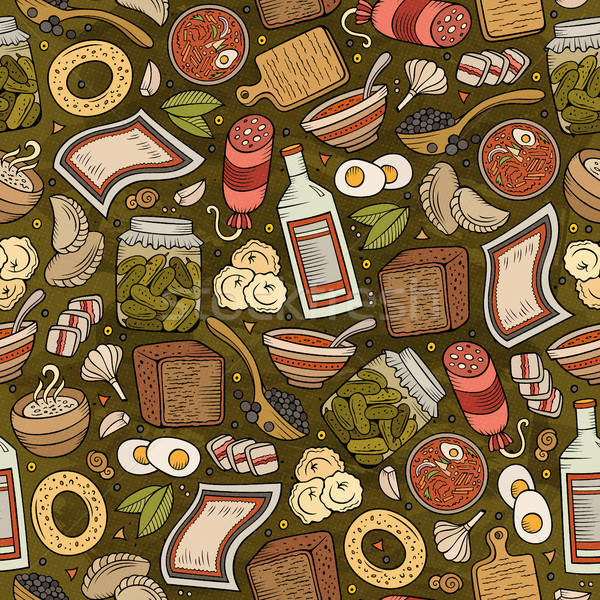 Cartoon hand-drawn Russian food seamless pattern Stock photo © balabolka